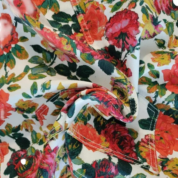 Maeve by Anthropologie Denim Skirt Rose Floral Pockets Button Fly Stretch Size 8 - Picture 6 of 9